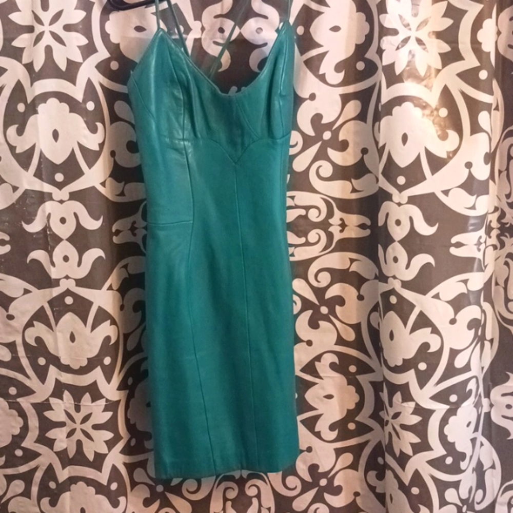 Green leather dress
